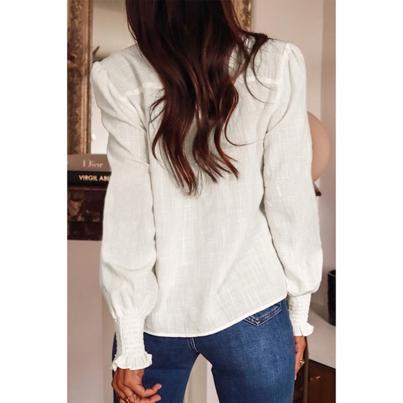 Floral Embroidered Shirred Sleeve Blouse - Picture 2 of 3